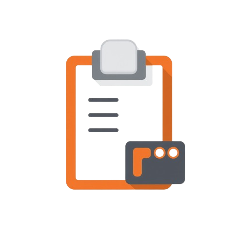 Icon of a clipboard with a document and a camera on a white background
