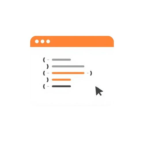 Illustration of a browser window with an orange tab and a cursor on a white background