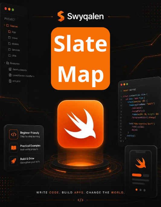Swyqalen Slate Map software with Swift logo on a dark background